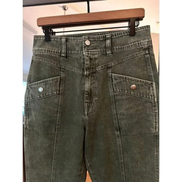 BDG Urban Outfitters Jeans Size 28 Green High Rise Tapered 100% Cotton Utility - Picture 2 of 4